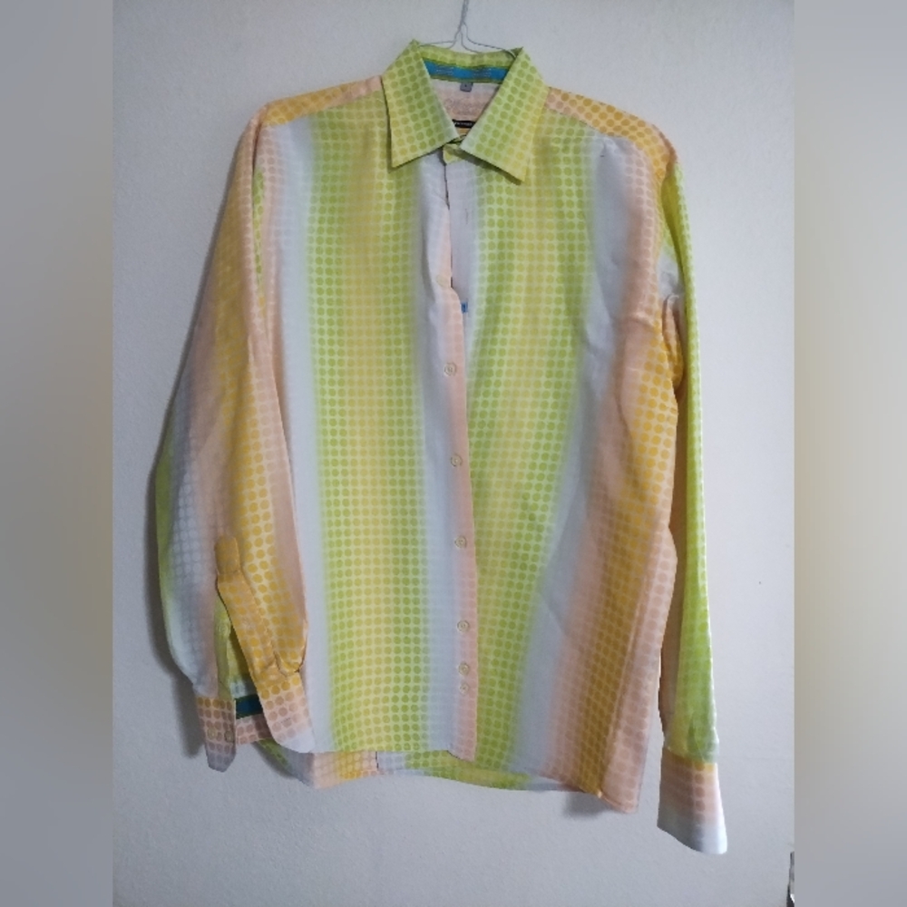 Visconti Mens Abstract Button Front Long Sleeve Shirt Size L Casual